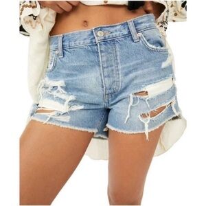 FREE PEOPLE | We The Free Maggie Button Fly Distressed Mid Rise Denim Shorts